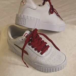Puma Cali Twist Jewel White Leather Sneakers with Red Accents
